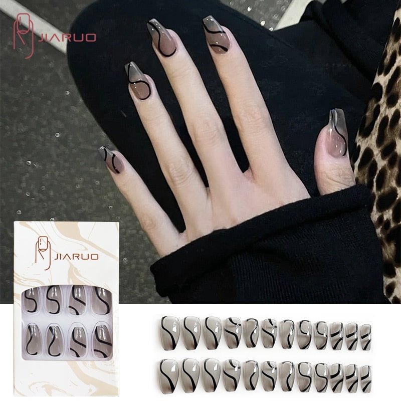JIARUO Flame Fake Nails Y2k Press on Nail Supplies for Profess Tips Art Acrylic  with Desig Full Cover Long Coffin Glue Gyaru