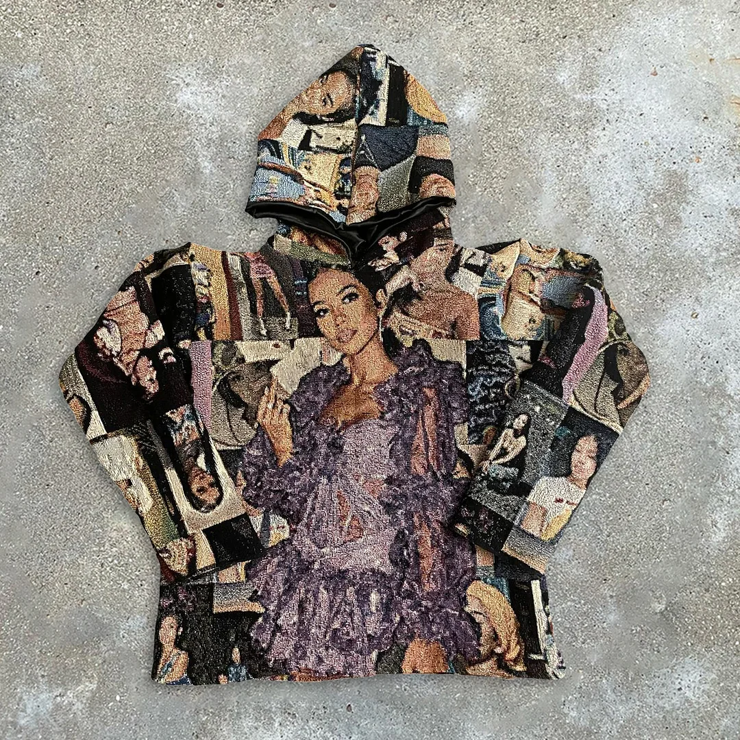 Statement vintage pattern tapestry hoodie