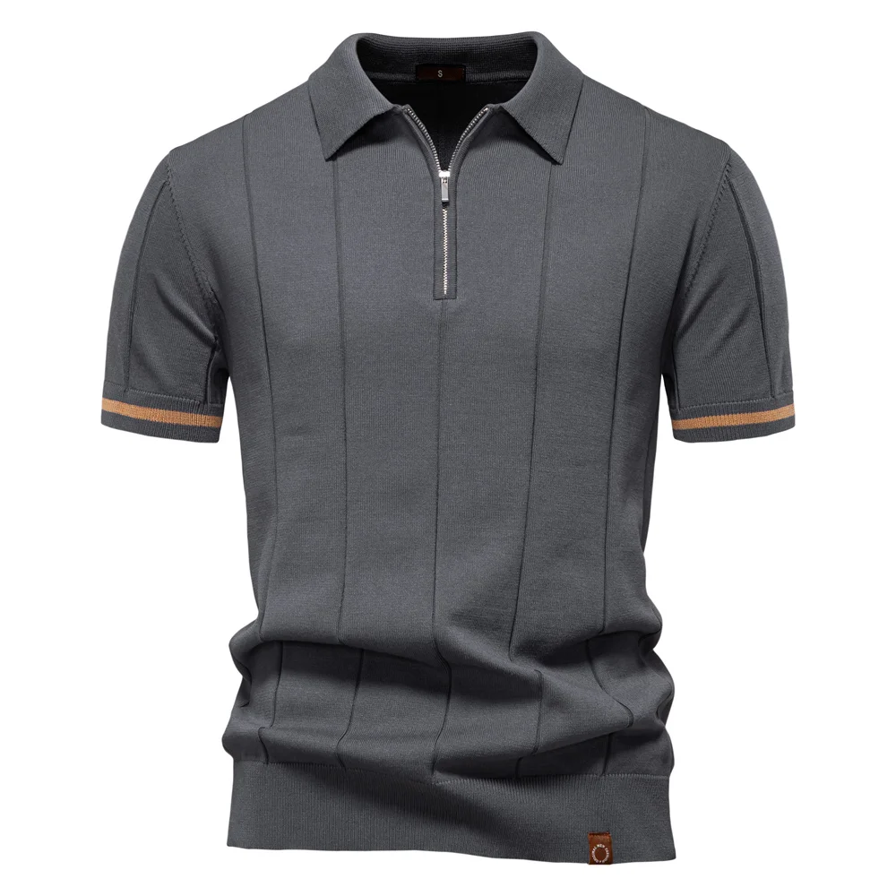 Men's Breathable Soft Zipper Athletic Office Slim Fit Formal Polo Shirts