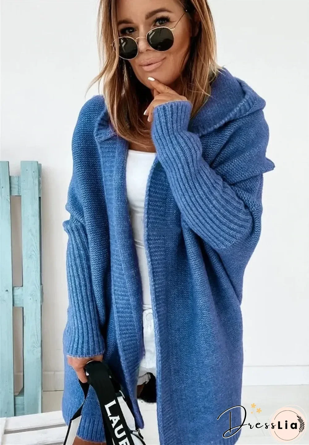 Hooded Bat-shaped Soft Loose Back Stitching Sweater