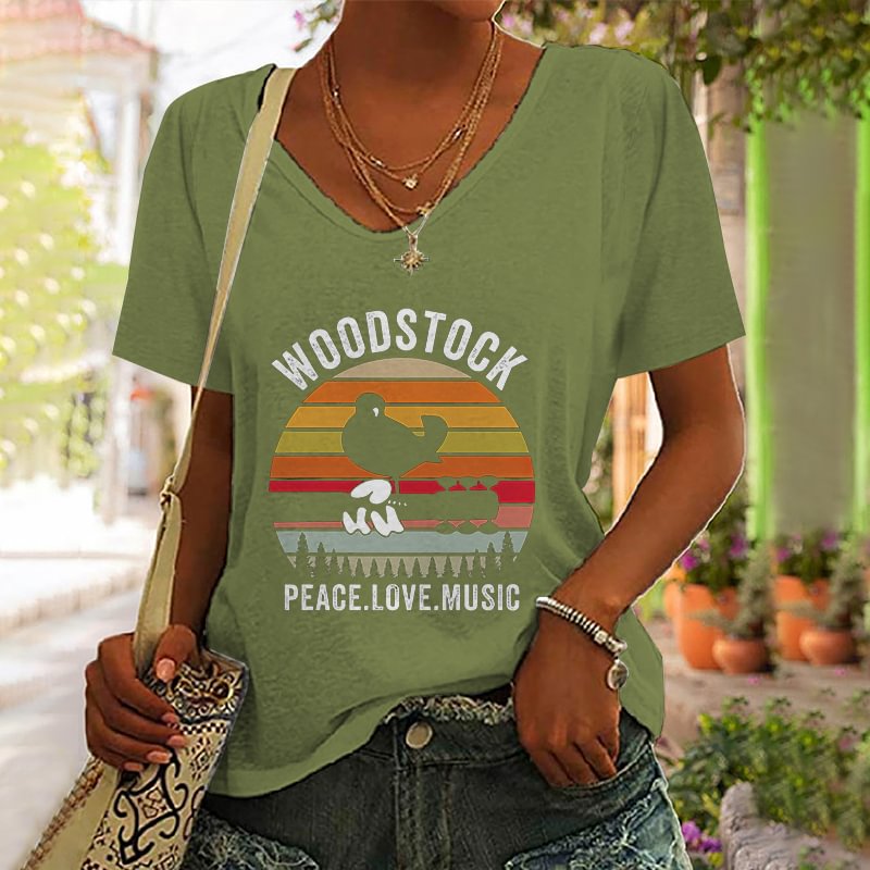 Woodstock Peace Love Music Printed Hippie T-shirt