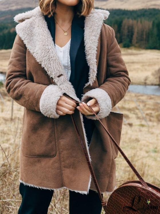 Women's Coats Lapel Long Sleeve Pocket Plush Coats