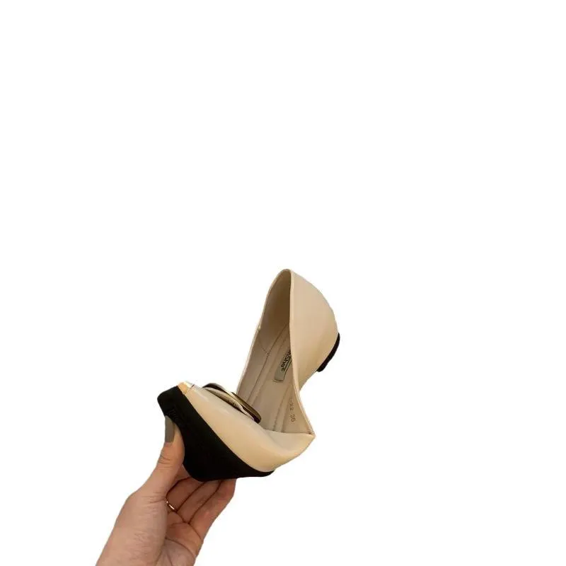 Churchf Churchf Women 2025 Spring New Design Sense Of Niche Soft Leather Light-Mouthed Metal Buckle Shoes Flat-Soled Grandmother Shoes