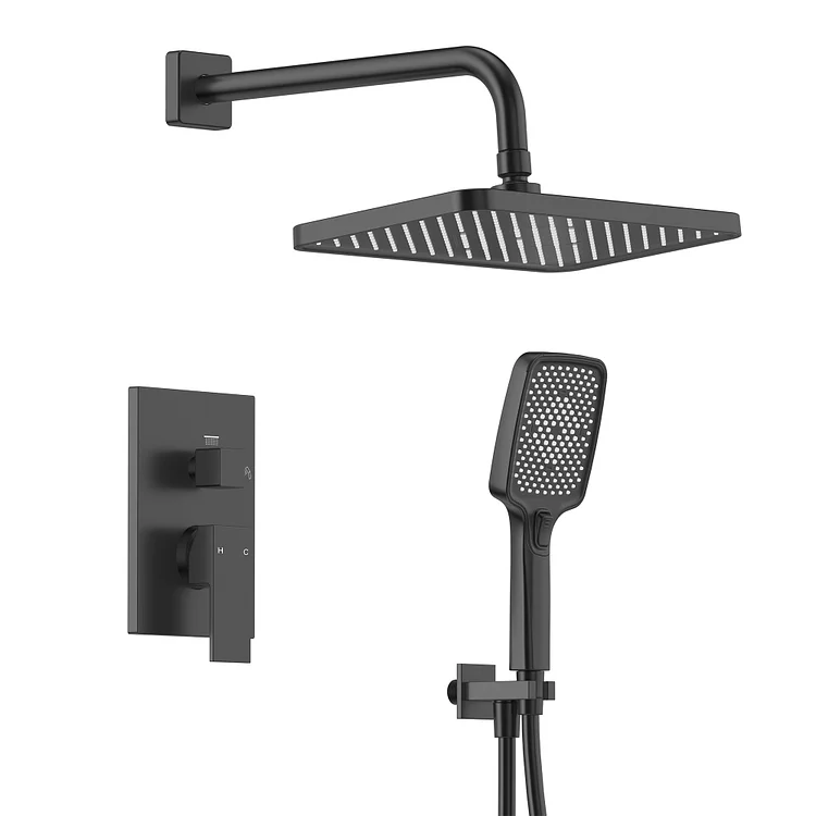 EVERSTEIN Pressure Balance 2-Function Shower System Matte Black, 12" x 8"