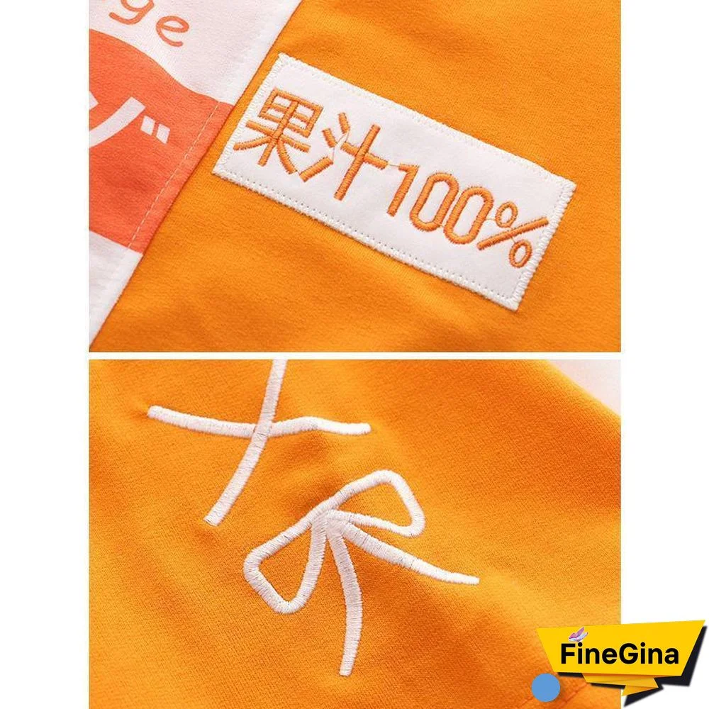 Japanese Orange Letter Print Color Block T-shirt