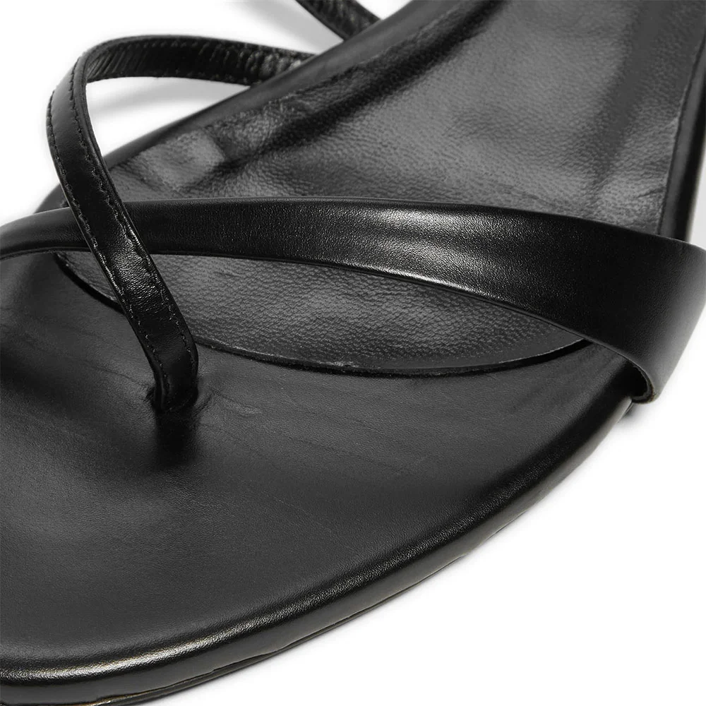 Classic Black Strappy Flip Flop Open Toe Flat Mules for Women