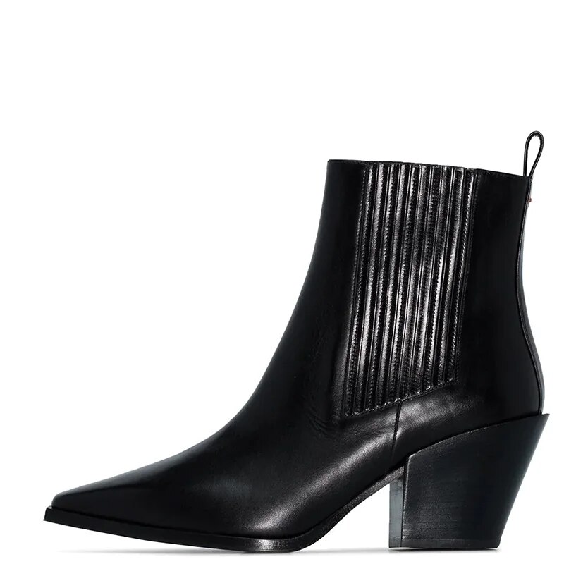 TAAFO Black Ankle Boots Woman High Chunky Heels Pointed Toe Elastic Booties Ladies Shoes
