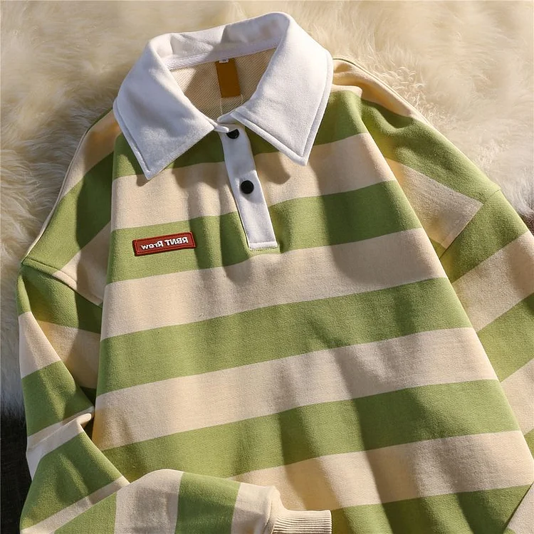 Preppy Shirt American Retro Oversize Chic Lapel Sweater for Men Women Spring Autumn Loose Niche High Street Striped Jacket