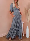 Solid Color Batwing Sleeves Falbala Maxi Dresses