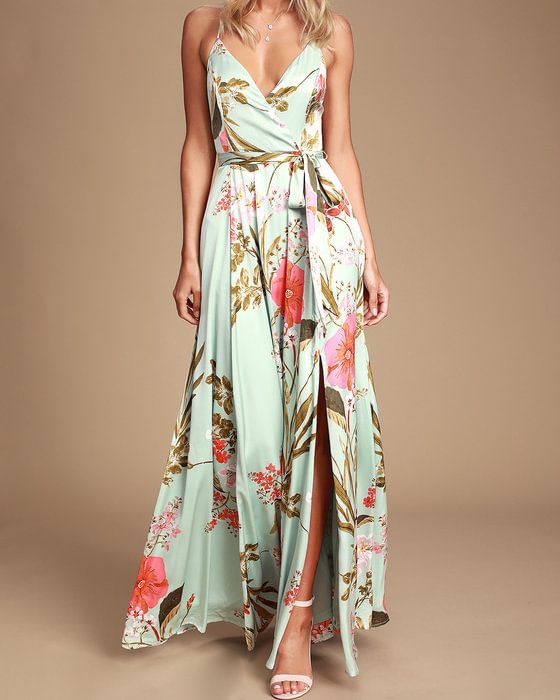 suspender floral maxi dress