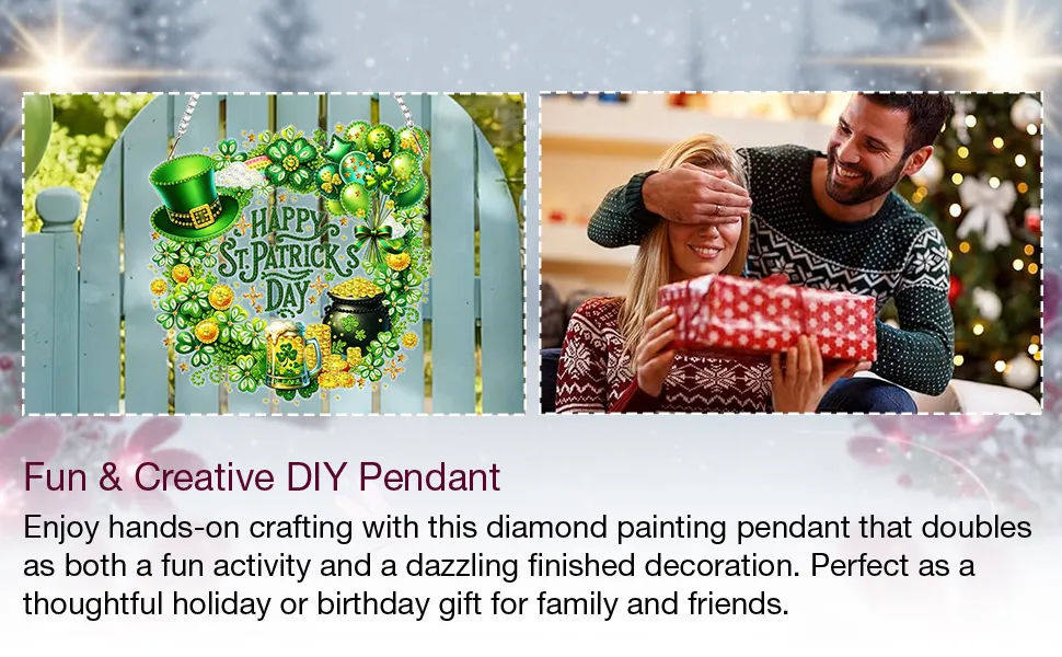 St Patricks Wreath DIY 2D Flat Acrylic Diamond Painting Kits 5D Diamond Art Painting Window Pendants for Home Garden Wall Decoration