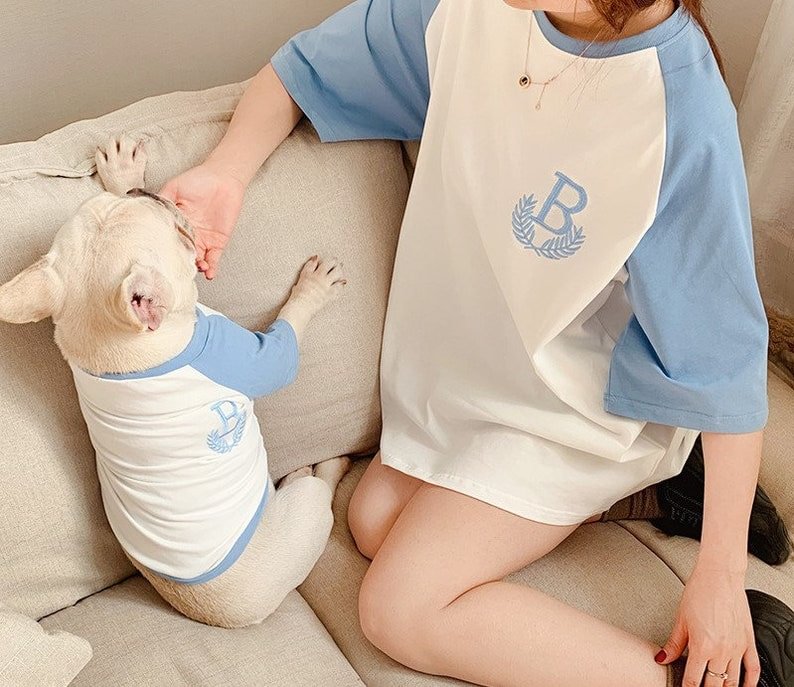 Matching Pet Owner Set Pets Cat Dog Parent Baseball B Alphabet Print Clothing Tee Color Block Twinning Shirt