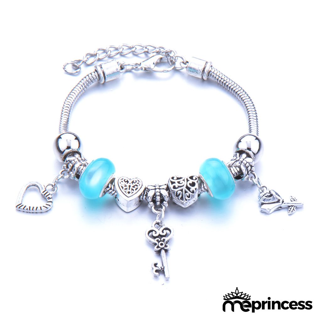 Women Fashion Rhinestone Butterfly Crown Pendant Beaded Bracelet