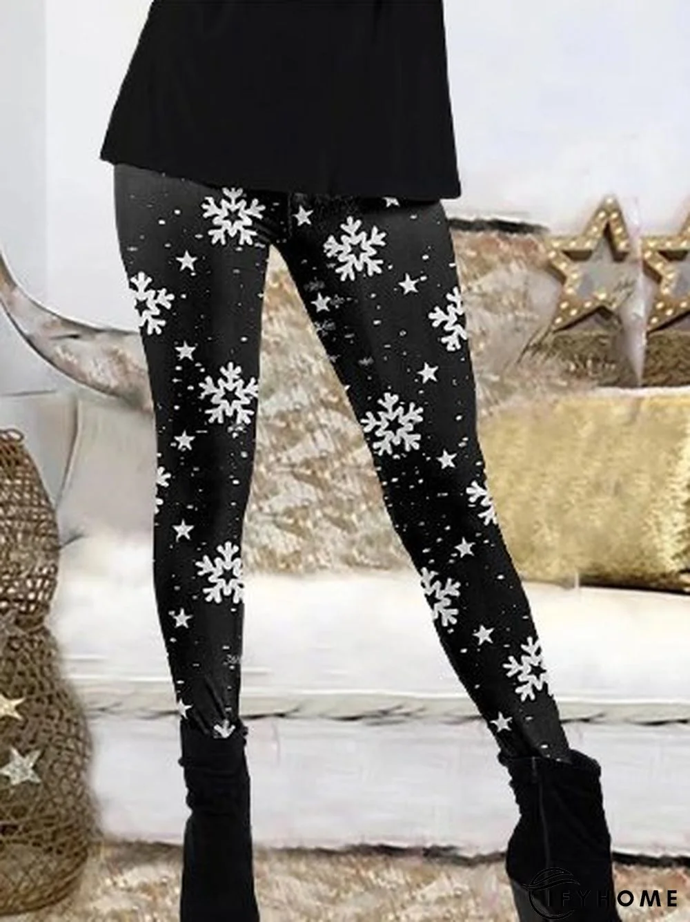 Elastic waist Christmas Geometric Printed Skinny Leggings | IFYHOME