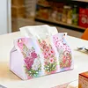 DIY PU Diamond Painting Tissue Box Kit Desktop Tissue Holder with Rhinestone Diamond Desk Decorative Tissue Box for Adults Desktop Storage Organizer (flowers)