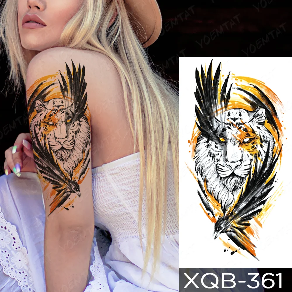 Sdrawing Sdrawing Temporary Sleeve Arm tattoo Sticker Lion Clock Tiger Gear Skeleton Rose tattoos Body Art Fake tatoo Men Women Black