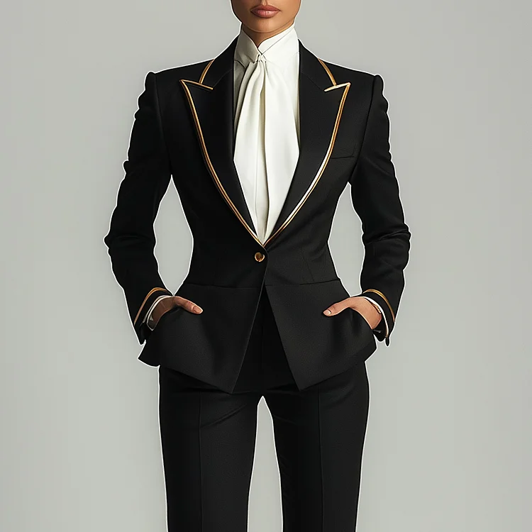 Ursime Contrast Binding Peak Lapel One Button Long Sleeve Blazer