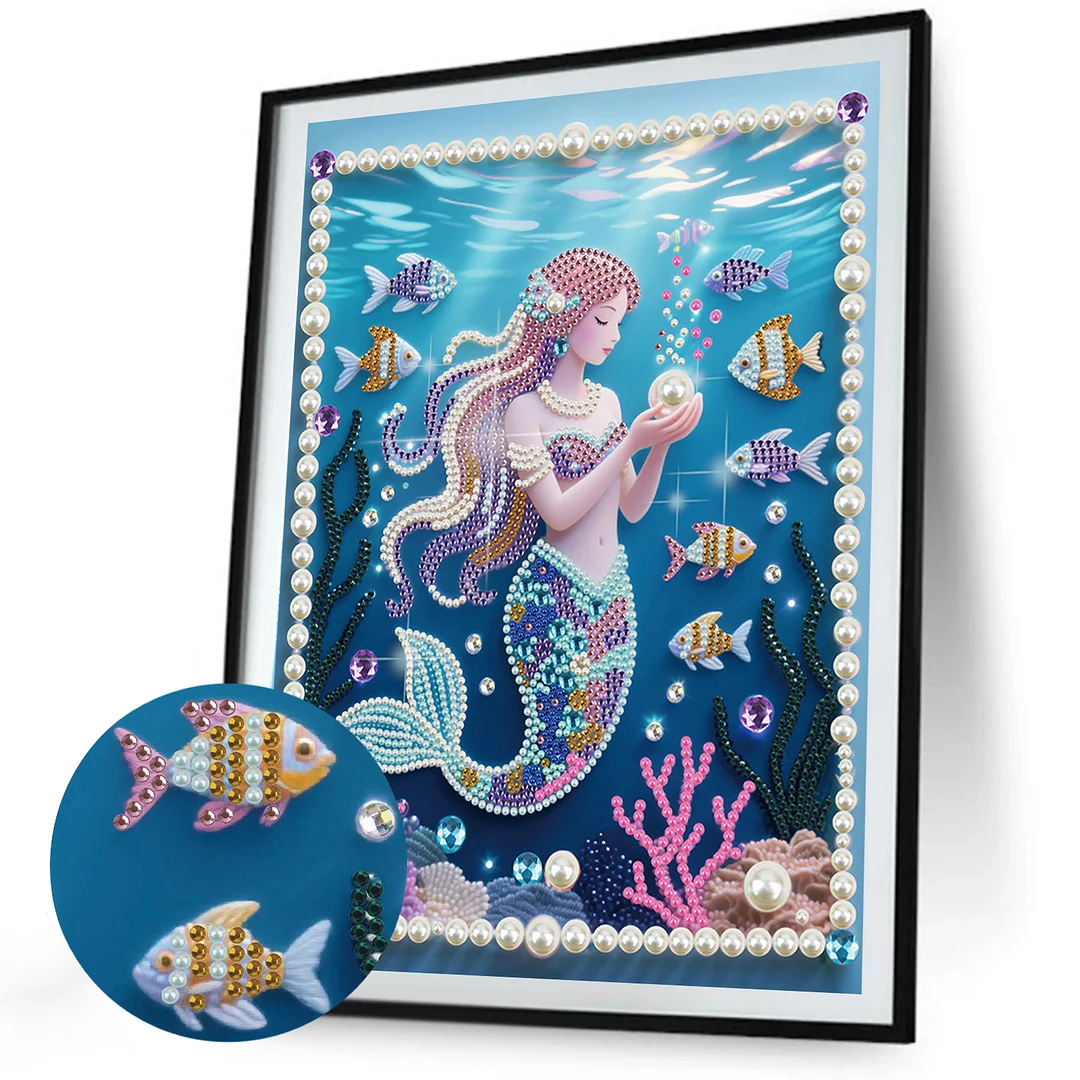 Pink Mermaid DIY Partial Diamond Pearl Painting Art Kits 30x40cm Special Shape Pearl Gem Paintings Picture Arts Craft for Adults Beginners Home Wall Decor
