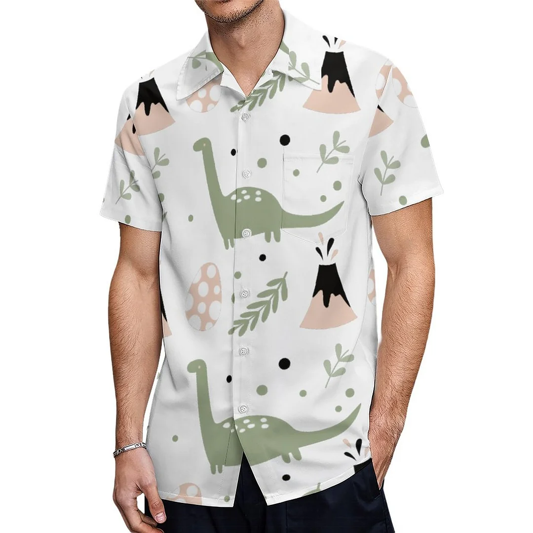Short Sleeve Colorful Dinosaur Animal Hawaiian Shirt Mens Button Down Plus Size Tropical Hawaii Beach Shirts