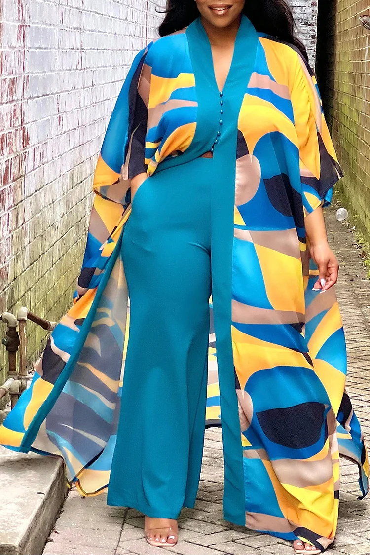 Xpluswear Plus Size Multicolor Casual Graphic Print Full Length Two Pieces Pant Sets 