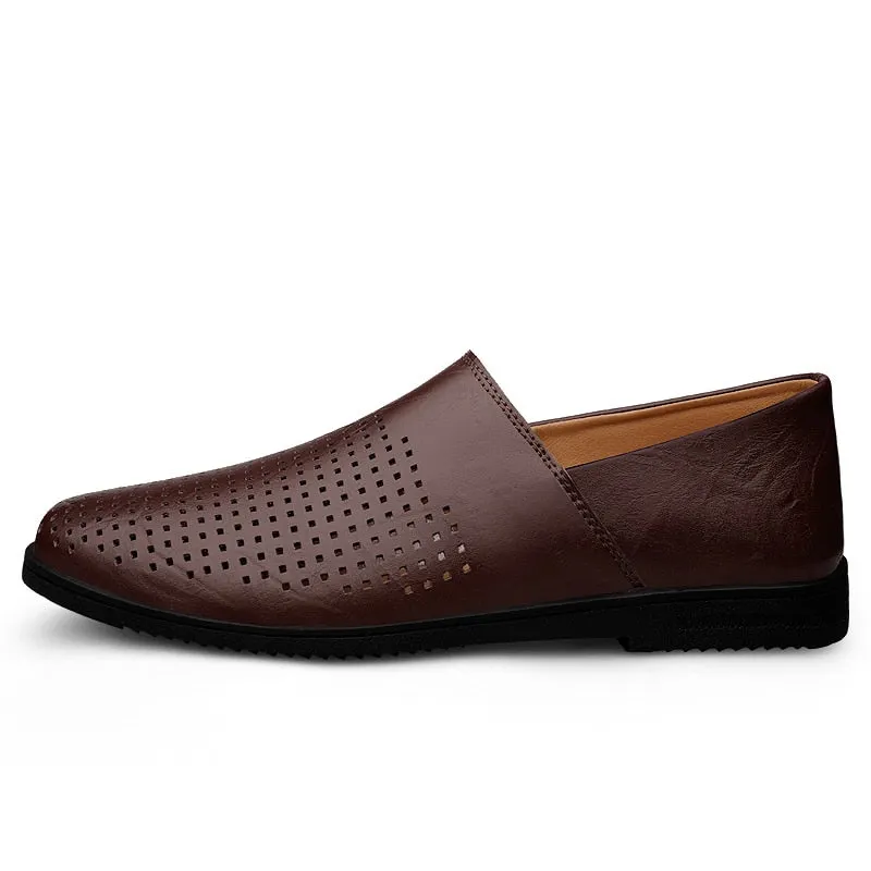 Genuine Leather Men Casual Shoes Luxury Brand Italian Mens Loafers Breathable Driving Shoes Summer Men Moccasins Plus Size 38-46