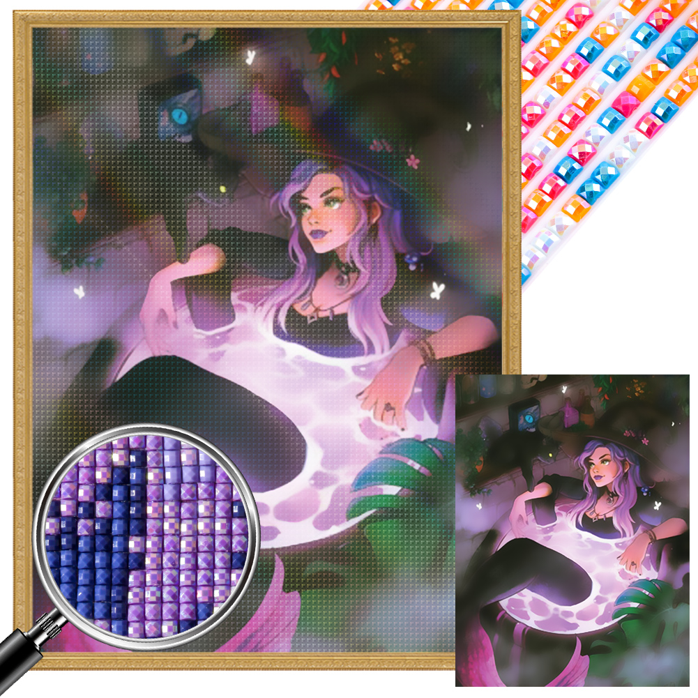 Witch 30*40cm(picture) full square drill diamond painting with 3 to 5 colors of AB drills