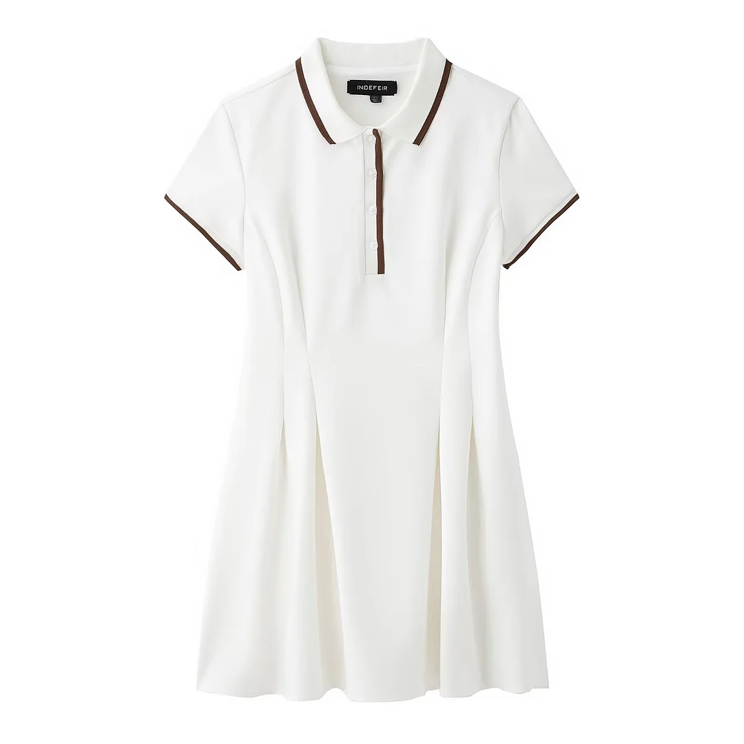 Nigikala Nigikala 2025 New Women's Retro Body-Creats Bumping Color Ribs Wide Folding Dress