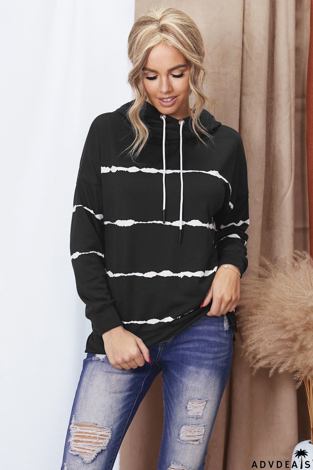 Stripe Tie Dye Cowl Neck Hoodie