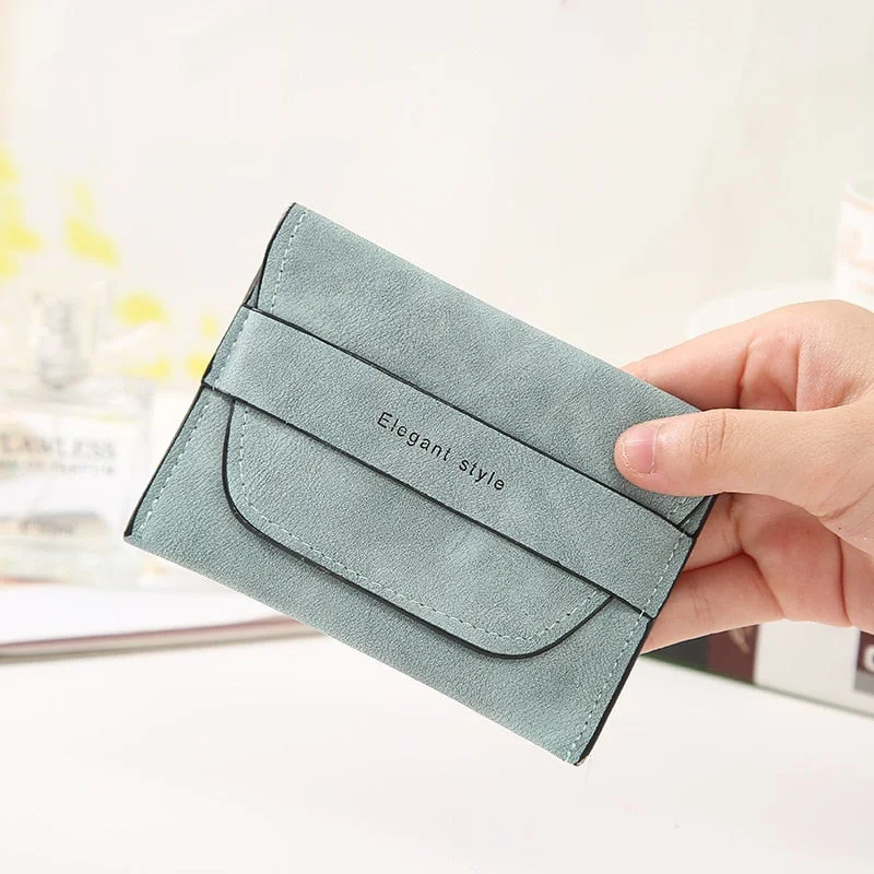 2020 Frosted Retro Card Holder Leather Short Ladies Hand Credit Card Holder Fashion Simple Snap Female Card Wallet Coin Purse