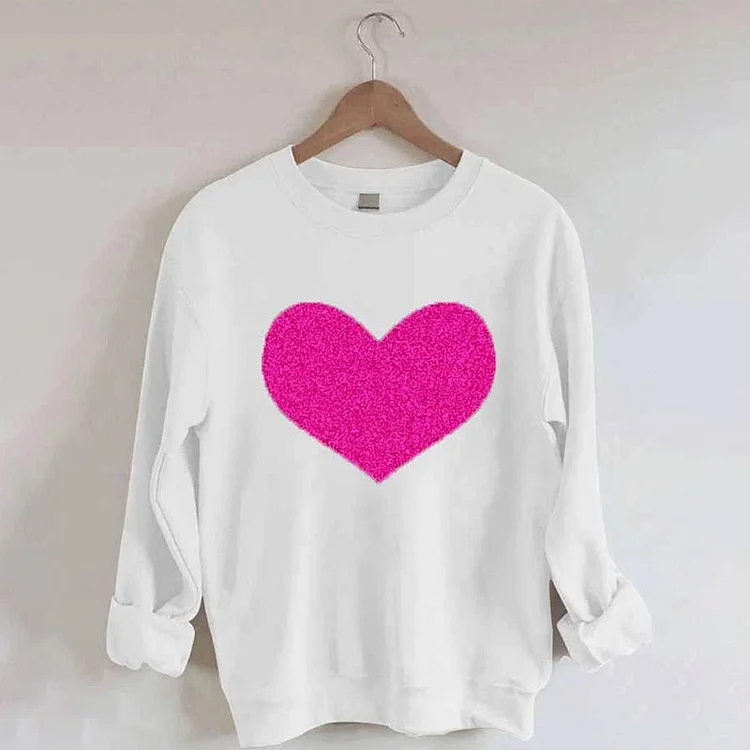 VChics Heart Valentine's Day Printed Round Neck Long Sleeve Sweatshirt