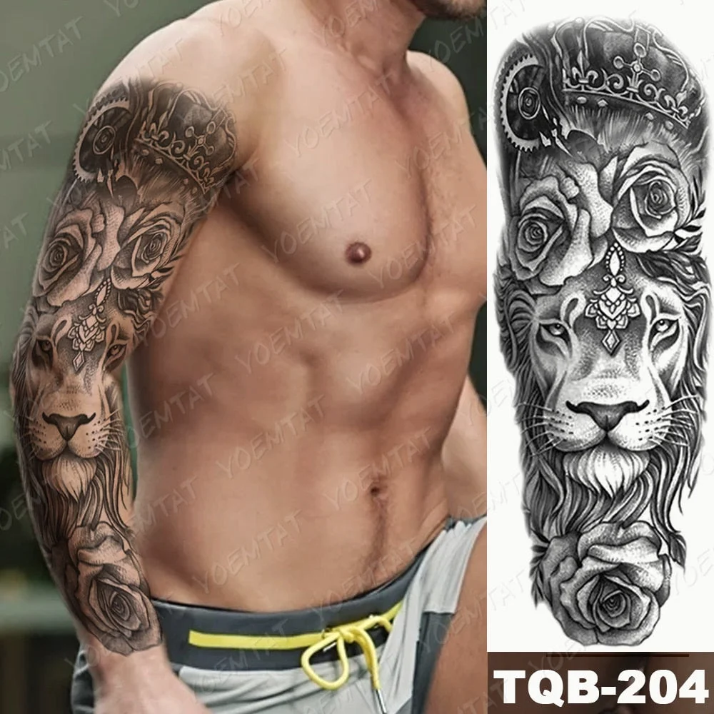 Men Full Arm Waterproof Temporary Tattoo Sticker Clock Rose Tiger Totem Transfer Body Art Fake Tatoo Cool sexy tato Woman
