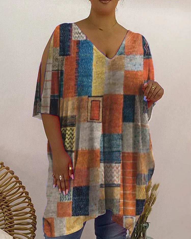 V-Neck Casual Print Women's Top