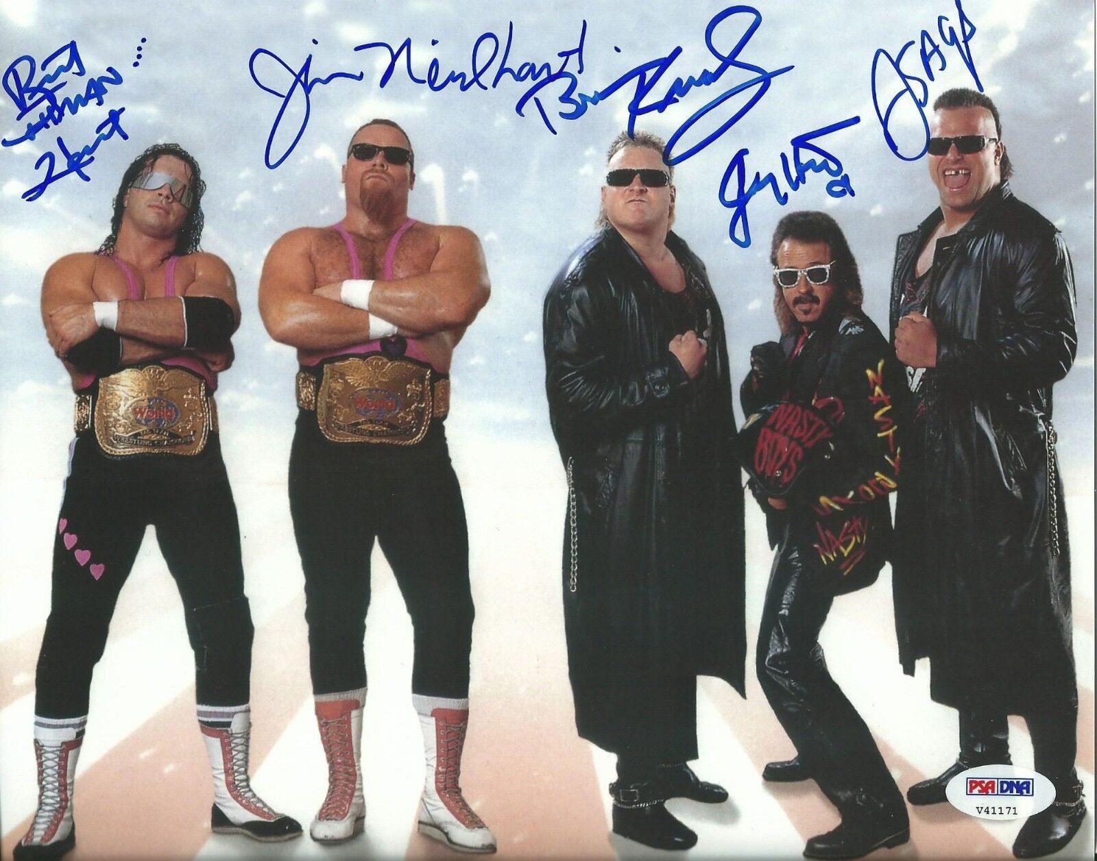 Jim Neidhart Jimmy & Bret Hart The Nasty Boys Signed 8x10 Photo Poster painting PSA/DNA COA WWE