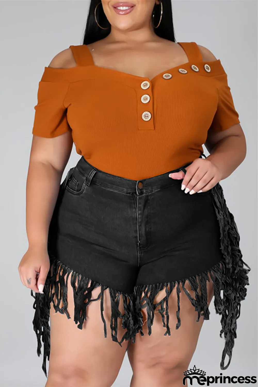 Yellow Fashion Casual Solid Tassel Plus Size Jeans