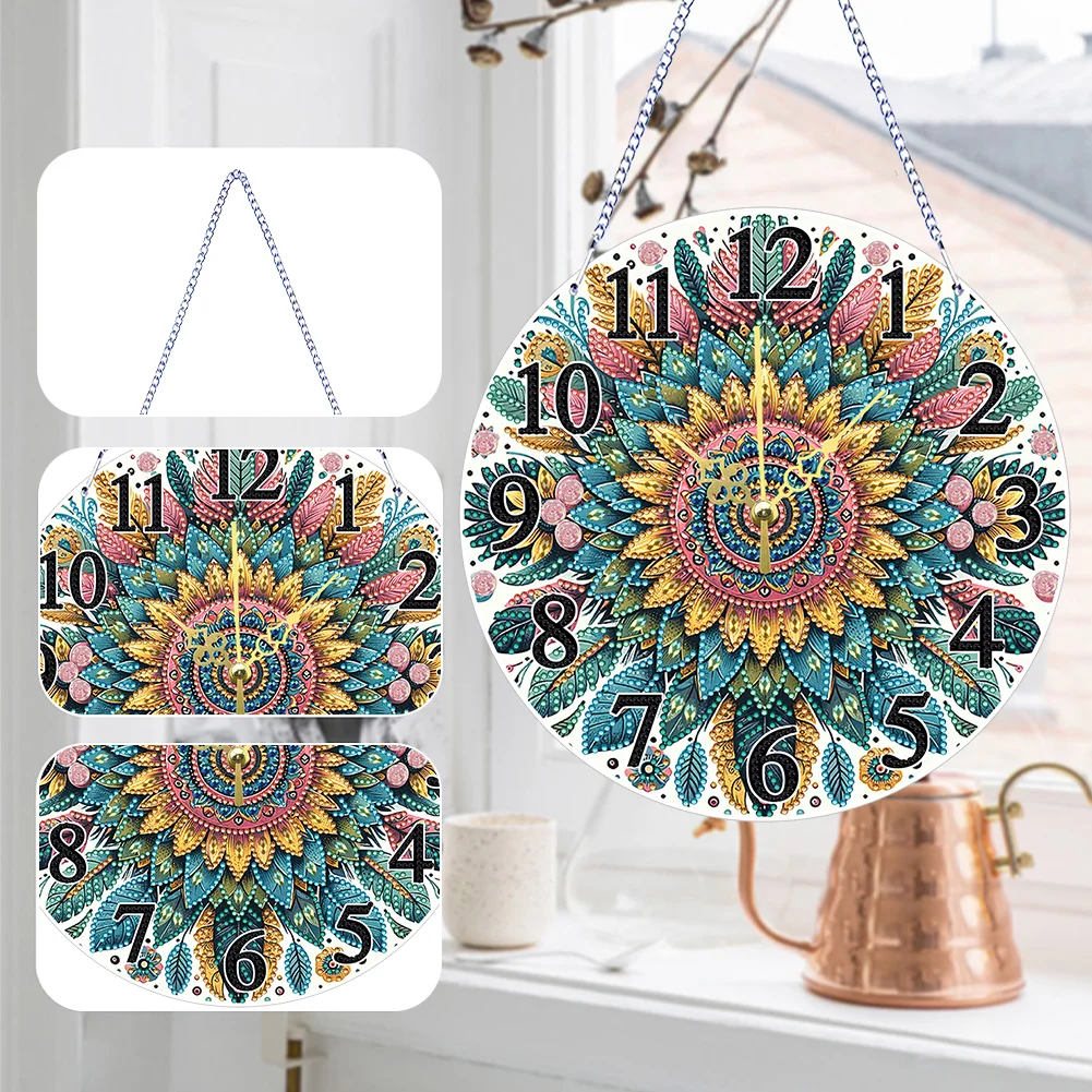DIY Mandala Flower Acrylic Special Shaped 5D Diamond Painting Hanging Clock Art Craft