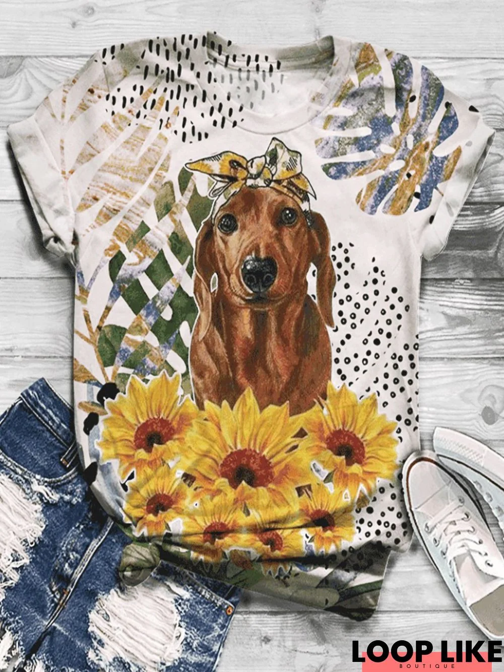 Floral Short Sleeve Crew Neck Casual T-shirt