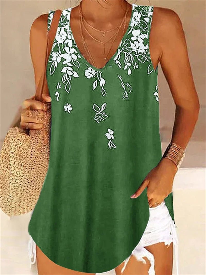 Women's Sleeveless V Neck Floral Printed Top