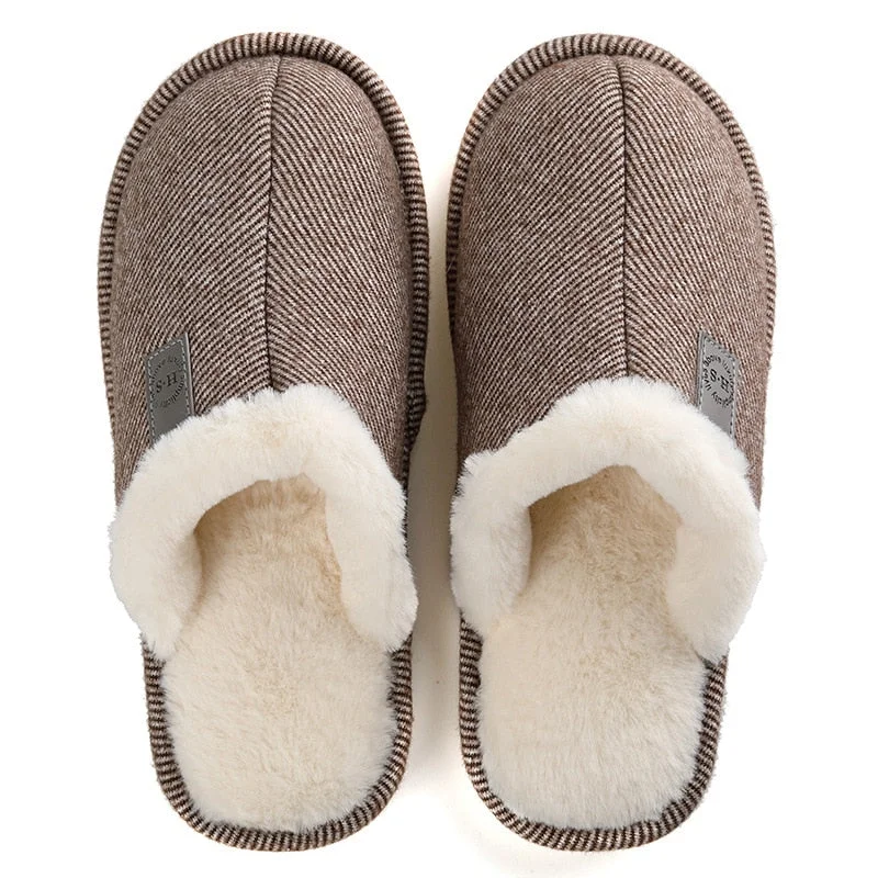 Men and Women Cotton Slippers Women's Autumn and Winter Plus Velvet Warm Couple Home Fur Wool Slippers Home ShoesCotton Slippers