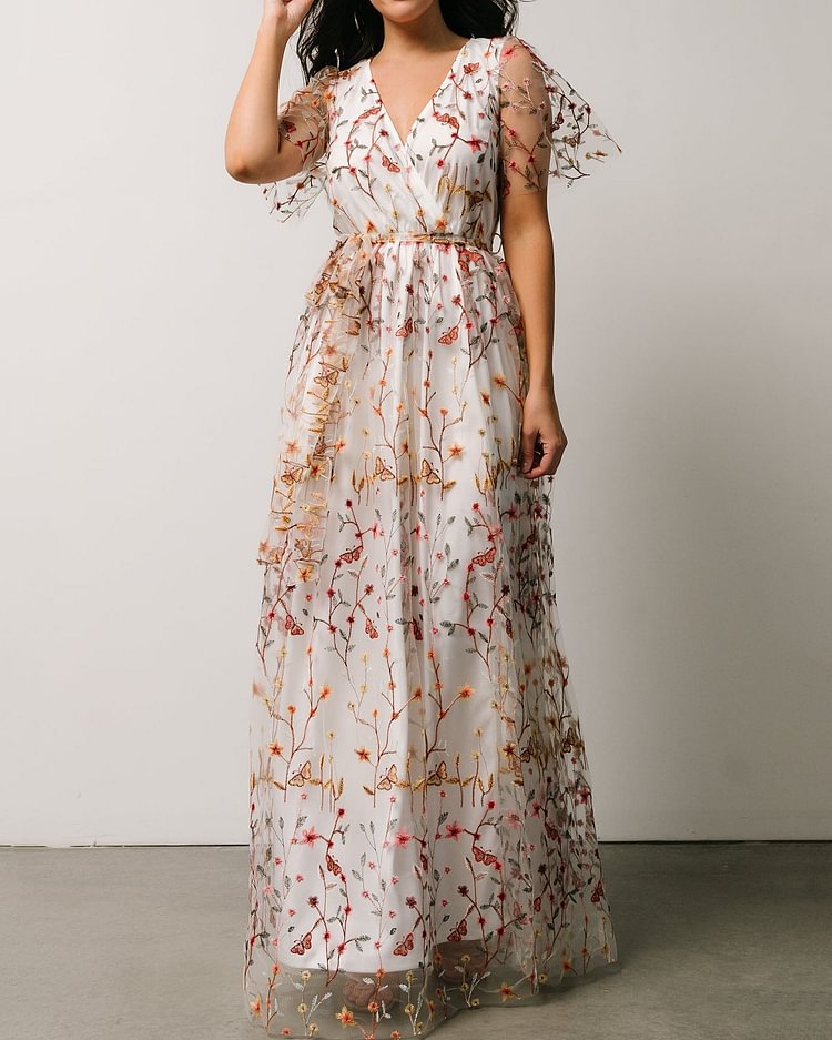 Floral embroidery Maxi Dress