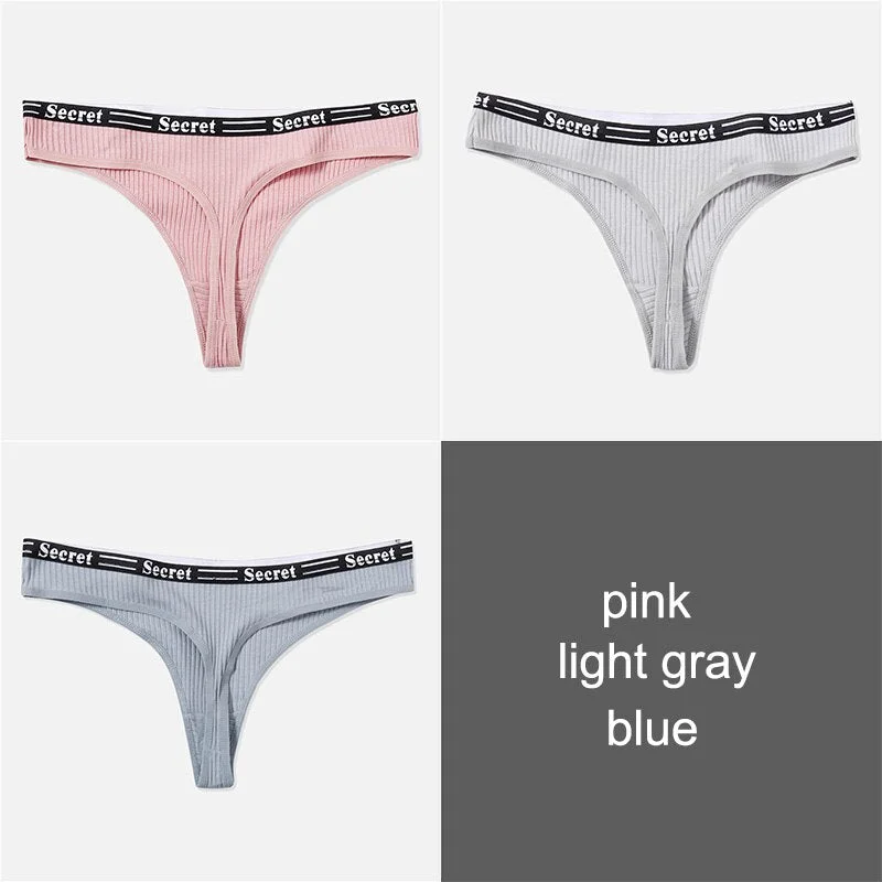 3PCS/Set Women Cotton Panties Thong Underwear G-String Underpants Sexy Briefs Lingerie Female Letter Embroidery Low Waist Pantys