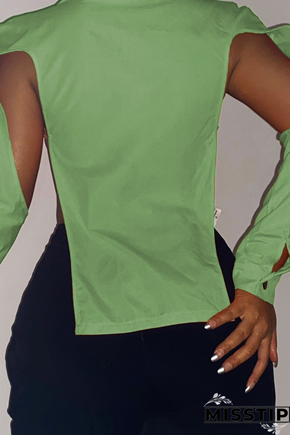Grey Sexy Solid Hollowed Out Turndown Collar Tops