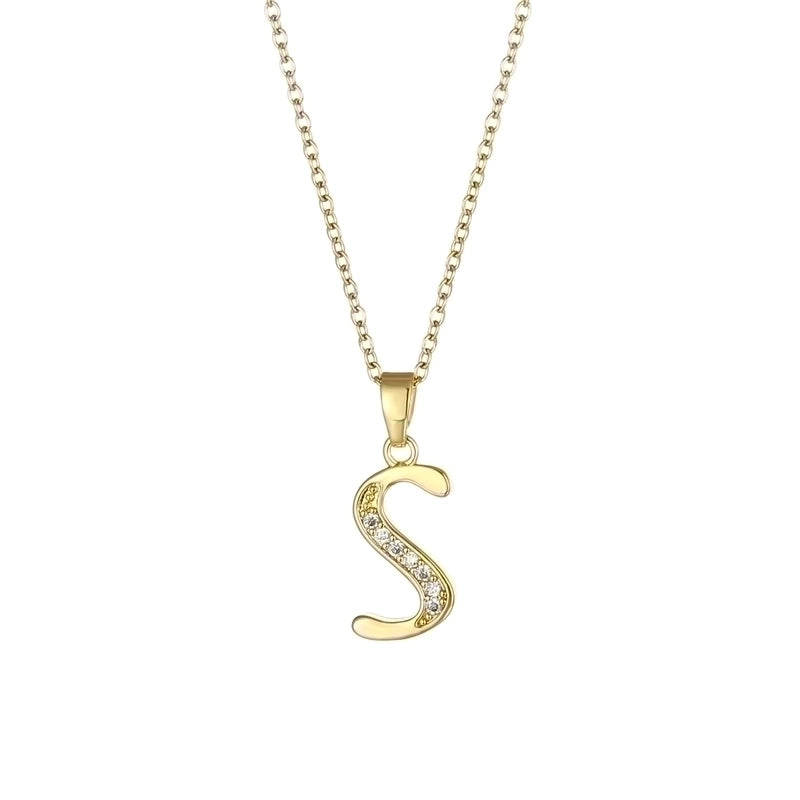 Stainless Steel Titanium Steel 18K Gold Plated Fashion Plating Inlay Letter Zircon Pendant Necklace