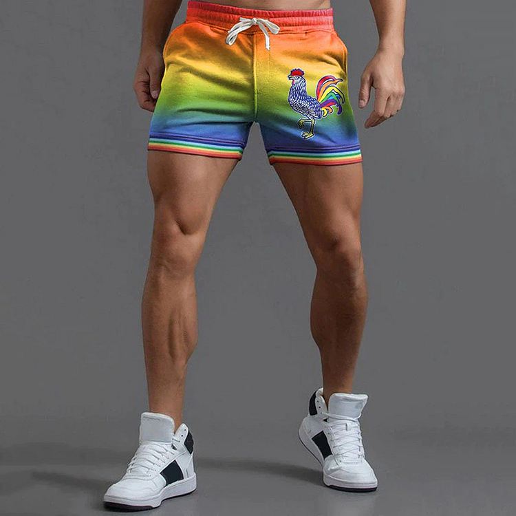 BrosWear Men'S Rainbow Fun Rooster Side Pocket Shorts