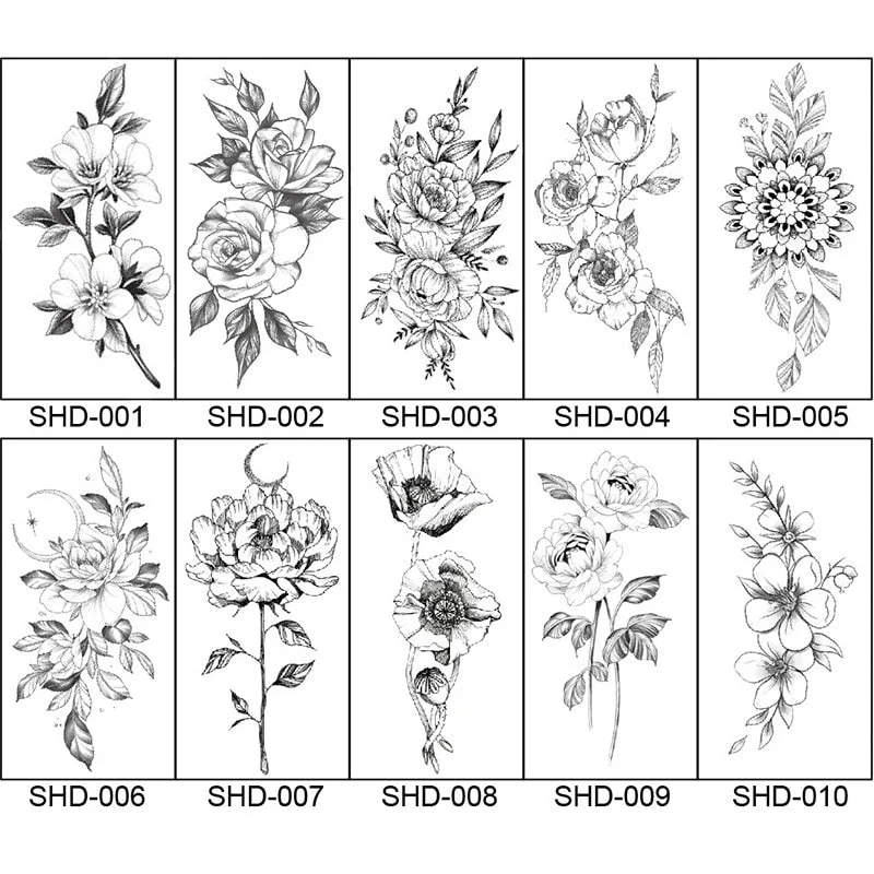 Waterproof Temporary Tattoo Black Sketchs Flowers Animal Tattoo Stickers Flash Fake Body Tattoos for Women tatuajes temporales