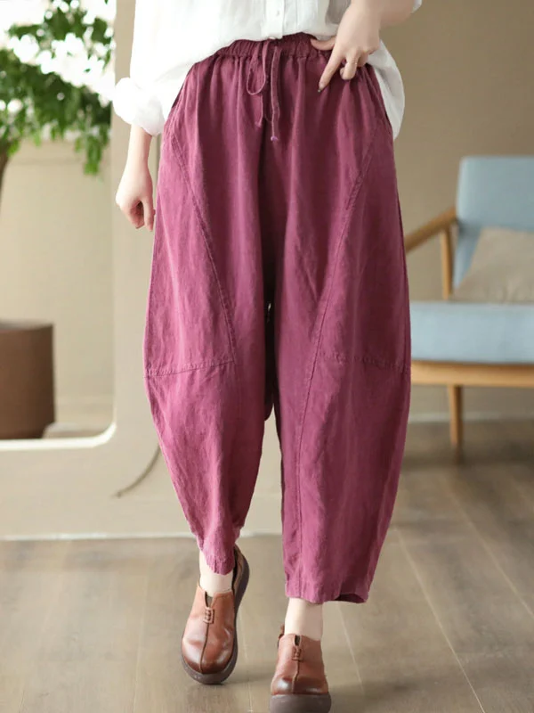 Roomy Drawstring Pure Color Split-Joint Casual Pants Bottoms
