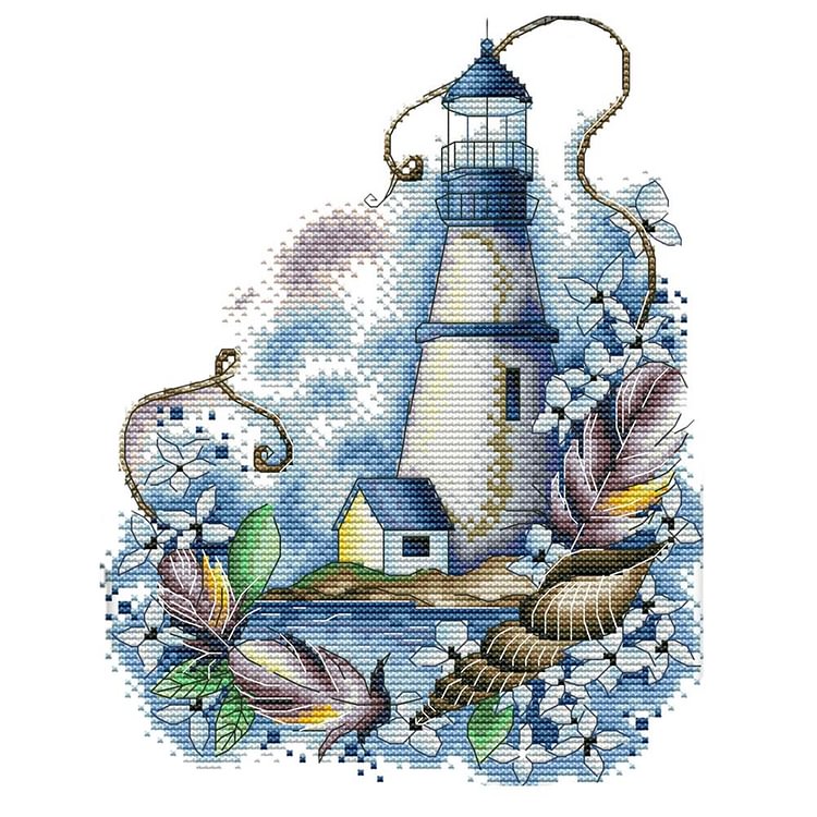 Joy Sunday - Blue Lighthouse - 14CT 2 Strands Threads Printed Cross Stitch Kit - 22x29cm(Canvas)