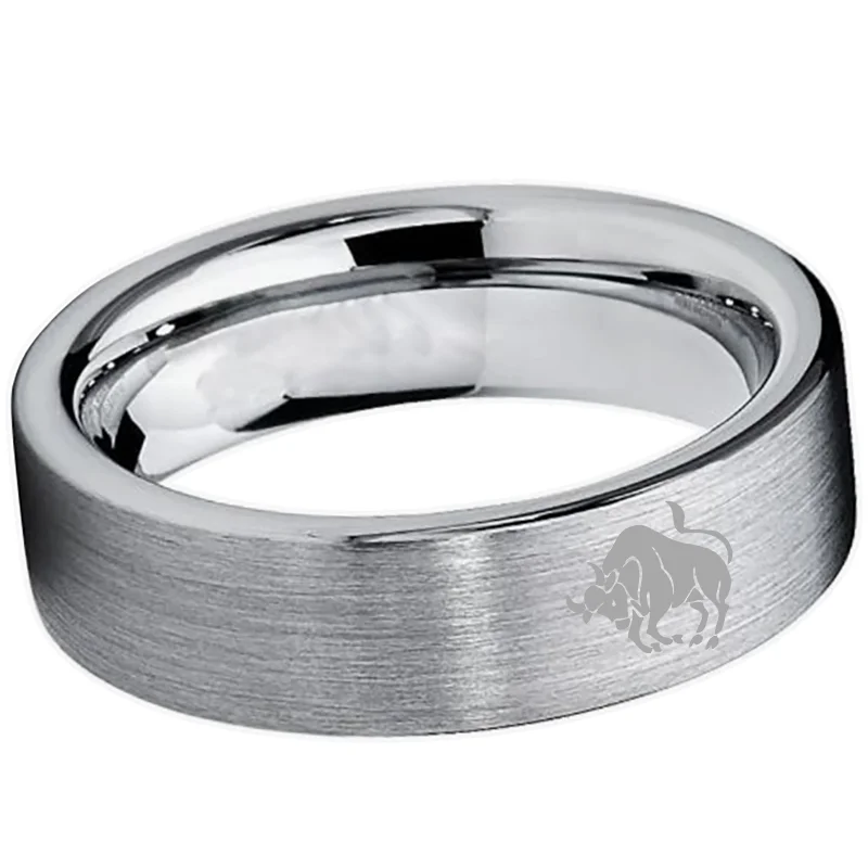 Taurus Tungsten Carbide Rings Sliver Flat Wedding Bands Comfort Fit Men and Women 4MM 6MM 8MM Width