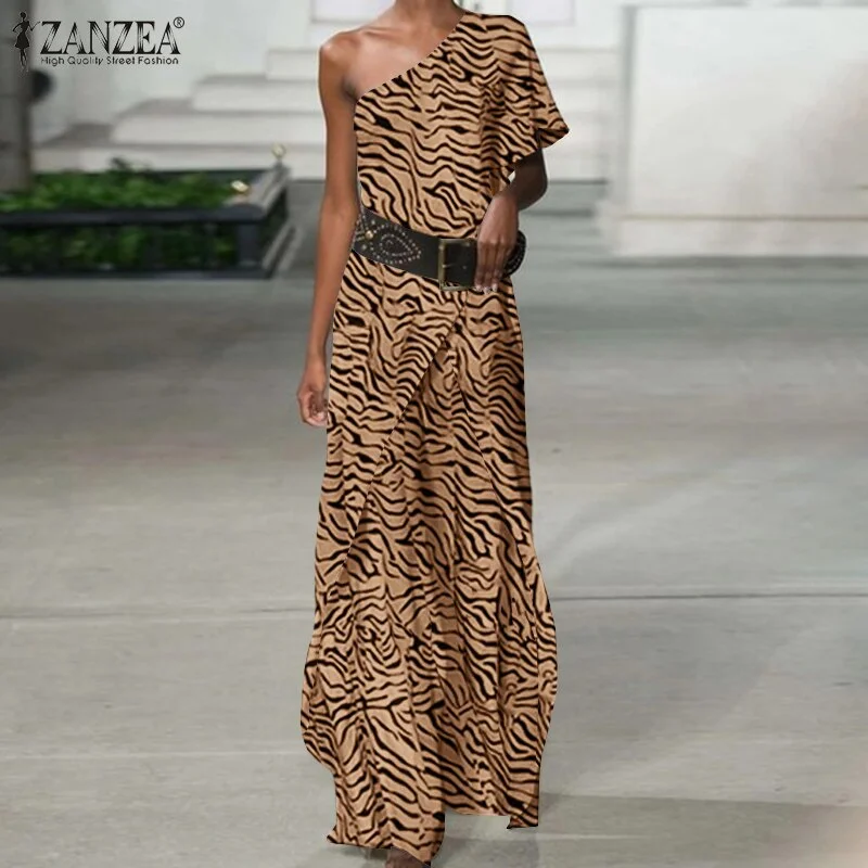 Feminino Fashion Sexy One Shoulder Sleeve Playsuits Asymmetrical Ruffles Solid Women Jumpsuits ZANZEA Overalls