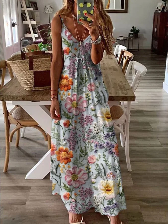 Women's Floral Print Casual Sleeveless Dress