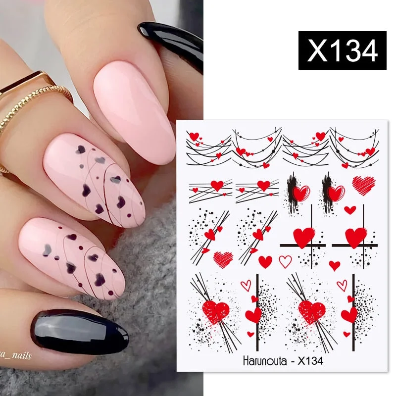 Harunouta Egg Shell French Lines Water Decals Sticker Geometric Flowers Leaves Bubble Design DIY Slider For Manicuring Nail Art